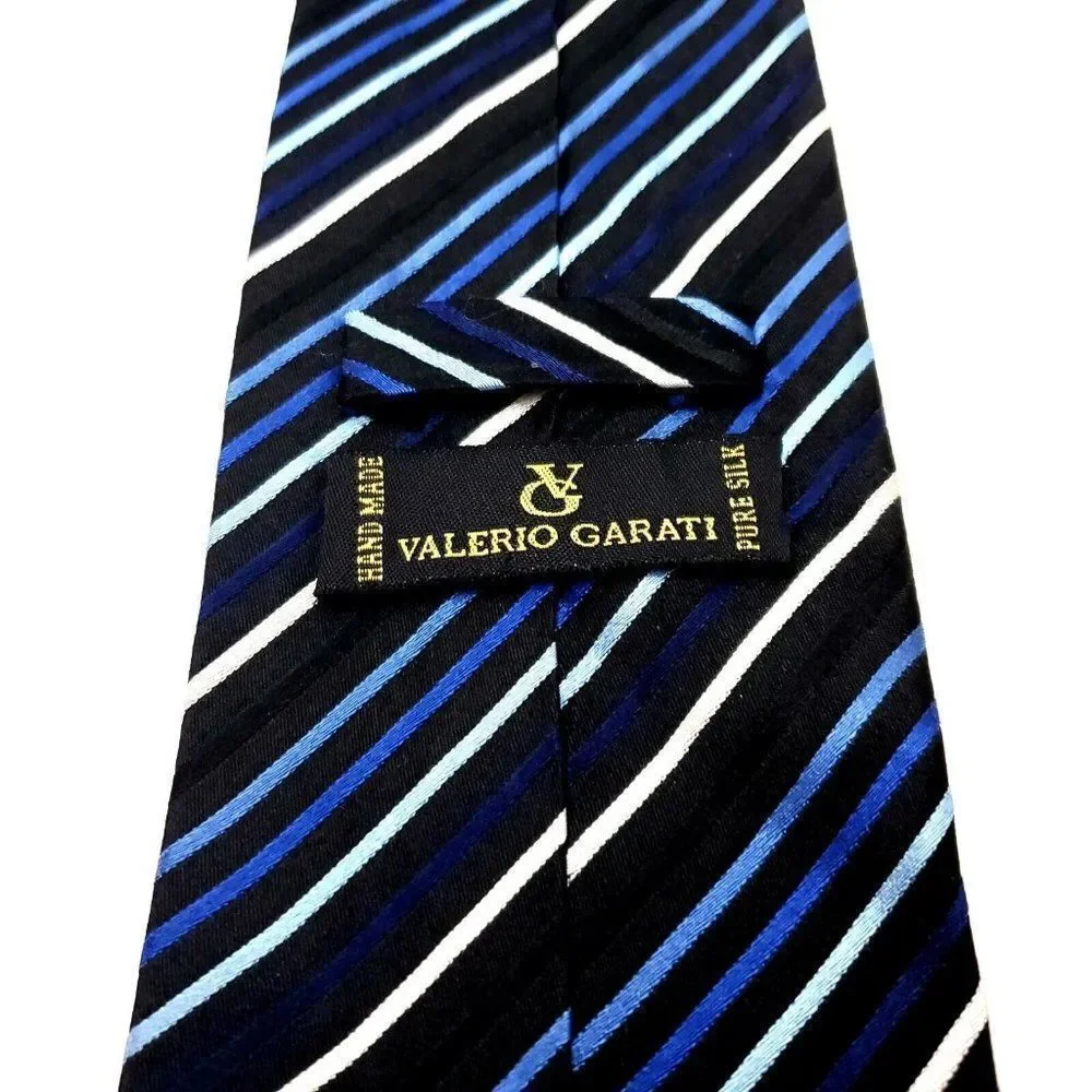 Valerio Garati Black Blue Silk‎ Tie Woven Striped